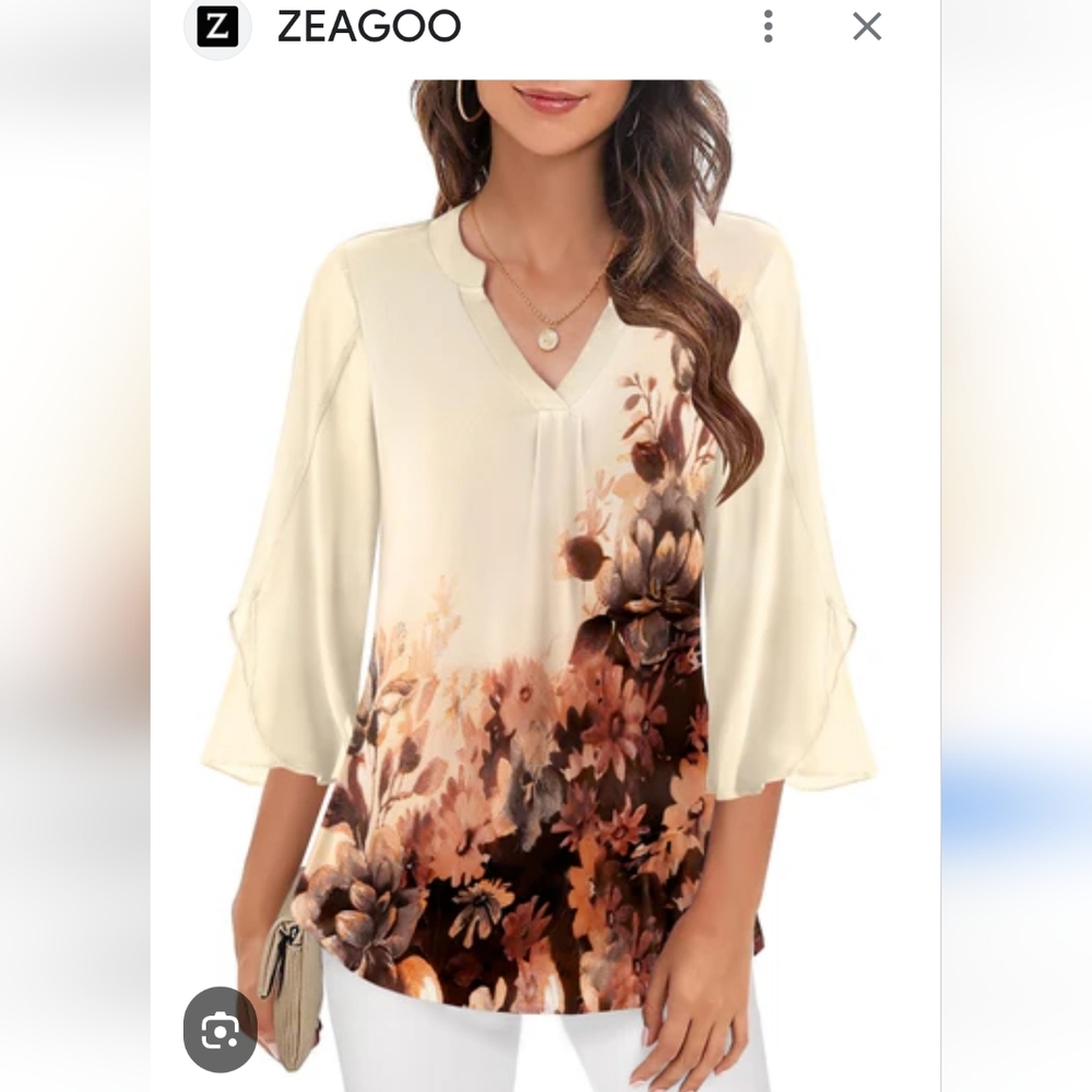 Zeagoo floral Top with long bell sleeve in  size Med Nwt